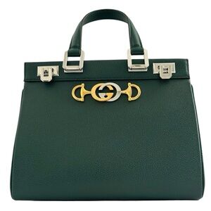Gucci Small Zumi Green Grainy Leather Handbag